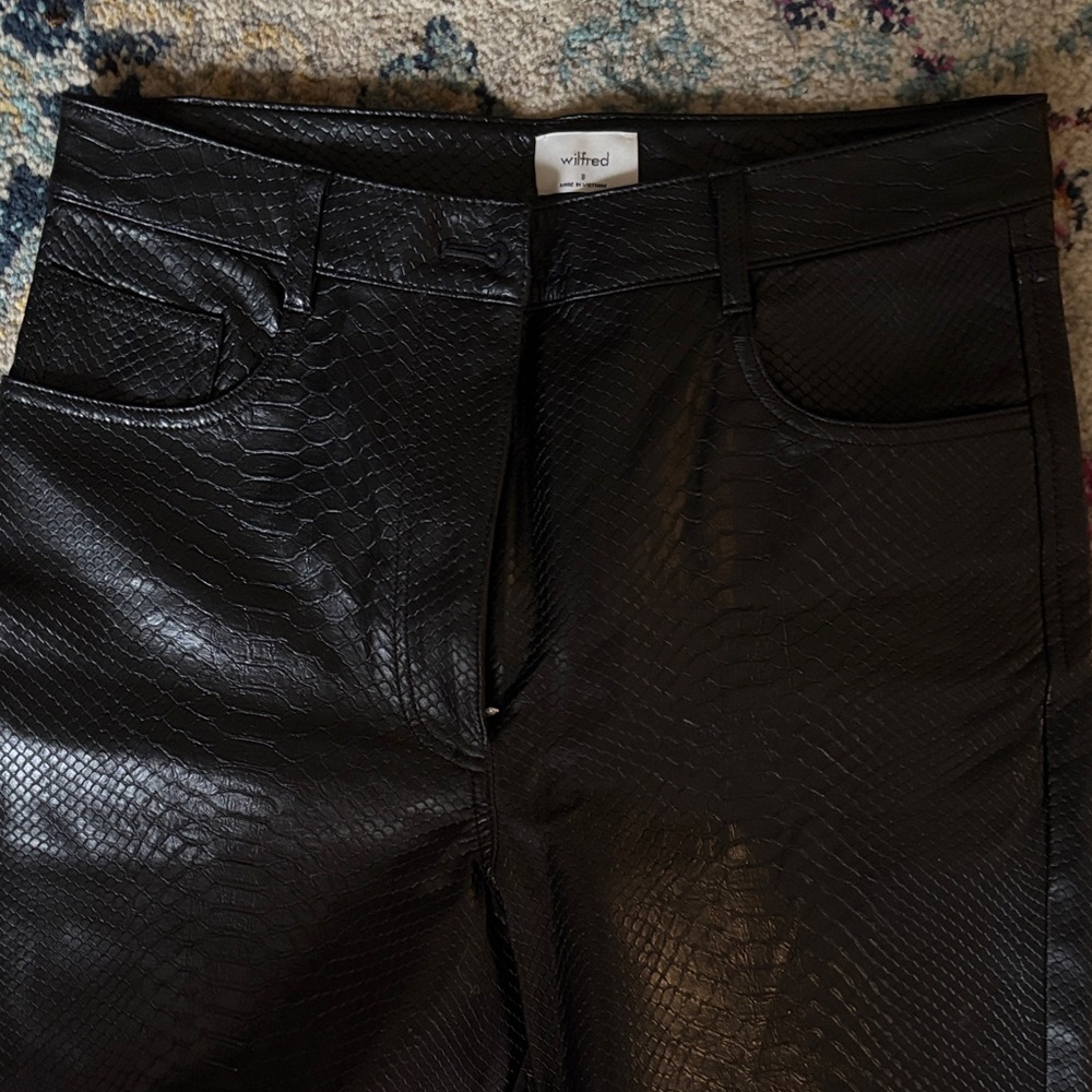 Aritzia Black Snakeskin Straight Leg Leather Pants